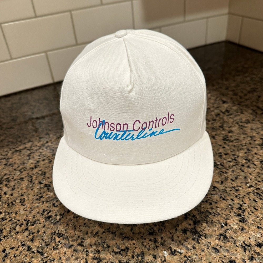 Vtg Johnson Controls Counterline Cap America Hat Snapback White Made in USA